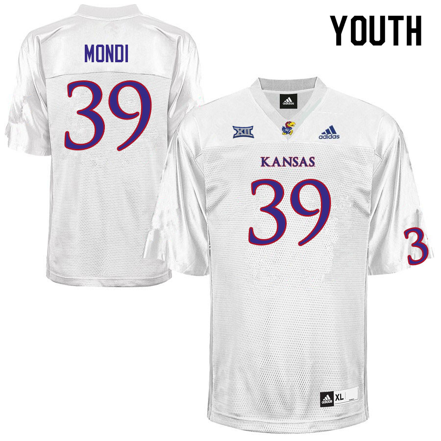 Youth #39 Cole Mondi Kansas Jayhawks College Football Jerseys Sale-White
